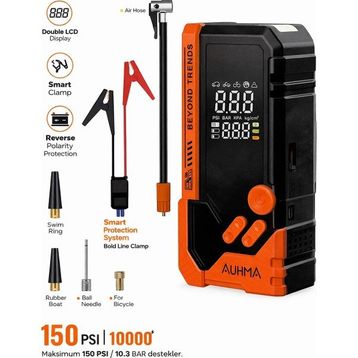 Auhma A8844 10.000mAh Jump Starter 4'ü 1 Arada Powerbank Hava Kompresörü 150Psı Turuncu Akü Takviye Cihazı