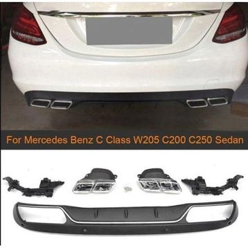 Auto GP Mercedes W205 C63 Standart Tampon Uyumlu Arka Tampon Difüzör ve Egzoz Ucu