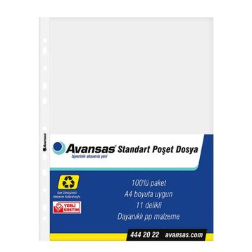 Avansas 100'lü A4 Şeffaf Poşet Dosya