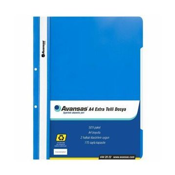 Avansas Extra Telli Mavi A4 Boyut 50'li Paket Dosya