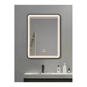 Avend 60x80 cm Akıllı Ayna Hareket Sensörlü Buhar Tutmayan 3 Renk Ledli Işıklı Dokunmatik 3 Butonlu HD Yansıma Dimmer Özellikli Siyah Çerçeveli Lüks Lavabo Banyo Makyaj Aynası