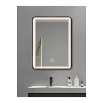 Avend 60x80 cm Akıllı Ayna Hareket Sensörlü Buhar Tutmayan 3 Renk Ledli Işıklı Dokunmatik 3 Butonlu HD Yansıma Dimmer Özellikli Siyah Çerçeveli Lüks Lavabo Banyo Makyaj Aynası