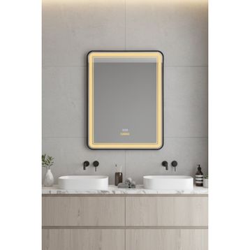 Avend Akıllı Ayna Hareket Sensörlü Buhar Tutmayan 3 Renk Ledli Işıklı Dokunmatik 3 Butonlu HD Yansıma 60x90 cm Dimmer Özellikli Siyah Çerçeveli Lavabo Makyaj Banyo Aynası