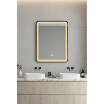 Avend Akıllı Ayna Hareket Sensörlü Buhar Tutmayan 3 Renk Ledli Işıklı Dokunmatik 3 Butonlu HD Yansıma 60x90 cm Dimmer Özellikli Siyah Çerçeveli Lavabo Makyaj Banyo Aynası