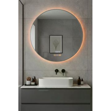 Avend Akıllı HD Ayna Hareket Sensörlü 80 cm Buhar Tutmayan Dokunmatik 3 Butonlu 3 Renk Led Işıklı Dimmer Özellikli Gümüş Çerçeveli Lüks Yuvarlak Makyaj Banyo Aynası
