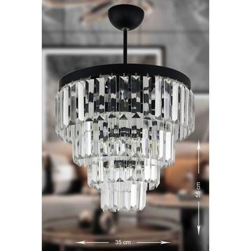 Avize Moda Linsa Kristal Cam Taşlı 35 cm Mat Siyah 4'lü Lüks Avize