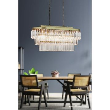 Avize Moda Linsa Kristal Cam Taşlı 70x30 cm Eskitme Renk 6'lı Yemek Masası Üstü Lüks Avize