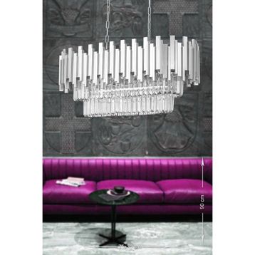 Avize Moda Sima Kristal Cam Taşlı Lüks 75x30 cm Gümüş Yaldız 6'lı Yemek Masası Üstü Avize