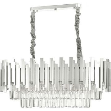 Avize Moda Sima Kristal Cam Taşlı Lüks 75x30 cm Gümüş Yaldız 6'lı Yemek Masası Üstü Avize