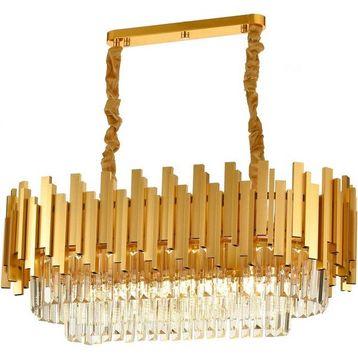 Avize Moda Sima Kristal Cam Taşlı Lüks 75x30 cm Sarı Yaldız 6'lı Yemek Masası Üstü Avize