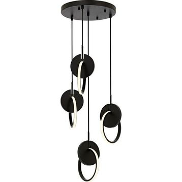 Avonni AV-1874-4T-BSY Siyah Boya Modern Metal Ahşap Avize