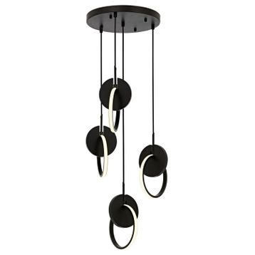 Avonni AV-1874-4T-BSY Siyah Boya Modern Metal Ahşap Avize