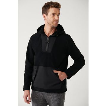 Avva A32Y1392 Siyah Erkek Kapüşonlu Polar Sweatshirt