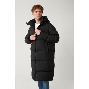 Avva A32Y6021 Erkek Siyah Kapüşonlu Kaz Tüyü Su İtici Rüzgar Geçirmez Uzun Şişme Comfort Fit Mont