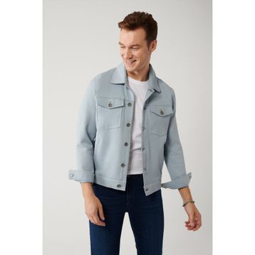 Avva A41Y6011 Erkek Mavi Klasik Yaka Süet Dokulu Mevsimlik Comfort Fit Mont