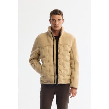 Avva A42Y6017 Bej Dik Yaka Su İtici Rüzgar Geçirmez Elyaf Şişme Peluş Comfort Fit Erkek Mont