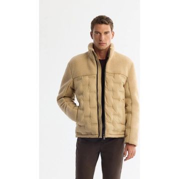 Avva A42Y6017 Bej Dik Yaka Su İtici Rüzgar Geçirmez Elyaf Şişme Peluş Comfort Fit Erkek Mont