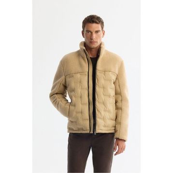 Avva A42Y6017 Bej Dik Yaka Su İtici Rüzgar Geçirmez Elyaf Şişme Peluş Comfort Fit Erkek Mont