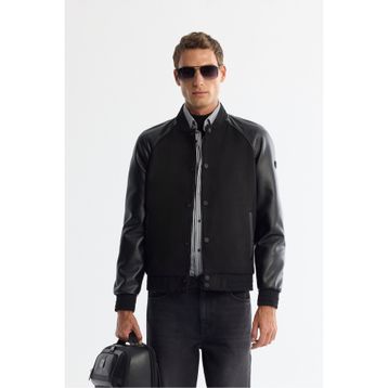 Avva A42Y6028 Erkek Siyah Bomber Yaka Süet Dokulu Comfort Fit Mont