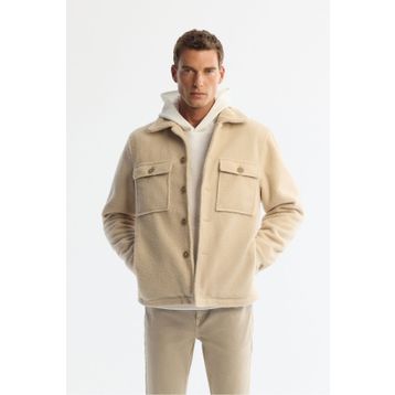 Avva A42Y6085 Bej Klasik Yaka Rüzgar Geçirmez Termometreli Peluş Comfort Fit Erkek Mont
