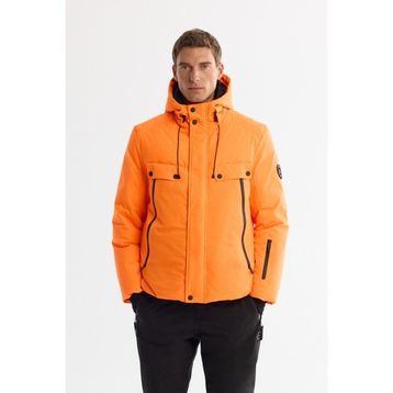 Avva A42Y6123 Erkek Neon Turuncu Kapüşonlu Kaz Tüyü Su İtici Rüzgar Geçirmez Comfort Fit Kayak Montu