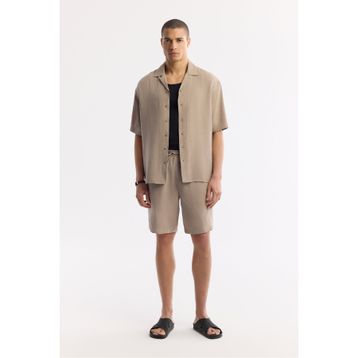 Avva A51Y3703 Relaxed Fit Bej Beli Lastikli Bağcıklı Soft Touch Erkek Şort