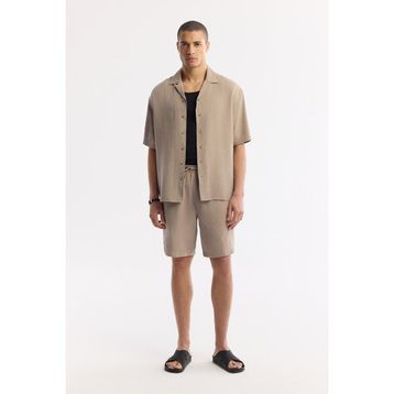Avva A51Y3703 Relaxed Fit Bej Beli Lastikli Bağcıklı Soft Touch Erkek Şort