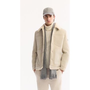 Avva A52Y6057 Ekru Kürklü Dik Yaka Comfort Fit Napa Erkek Mont