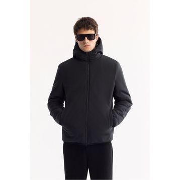 Avva A52Y6116 Siyah Kapüşonlu Çift Taraflı Rüzgar Geçirmez Peluş Regular Fit Erkek Mont