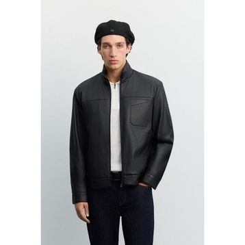 Avva A62Y6107 Erkek Siyah Dik Yaka Suni Mevsimlik Comfort Fit Deri Mont