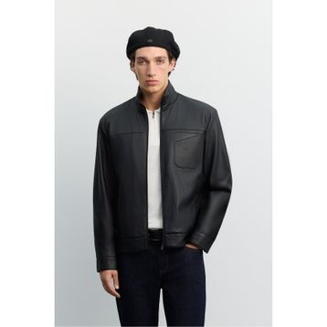 Avva A62Y6107 Erkek Siyah Dik Yaka Suni Mevsimlik Comfort Fit Deri Mont