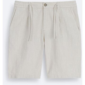 Avva B003731 Relaxed Fit Bej Beli Lastikli Keten Karışımlı Erkek Şort