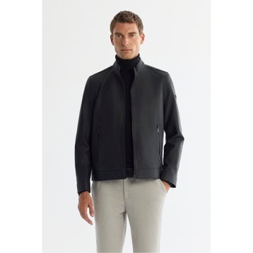 Avva B006005 Siyah Dik Yaka Fermuarlı Deri Görünümlü Mevsimlik Comfort Fit Erkek Mont