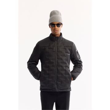 Avva B006082 Erkek Siyah Dik Yaka Hafif Su İtici Rüzgar Geçirmez Regular Fit Şişme Mont