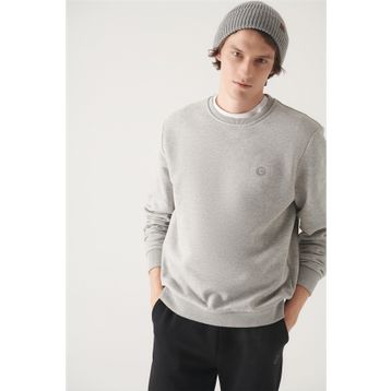 Avva E001017 Erkek Gri Bisiklet Yaka Içi Polarlı Düz Sweatshirt