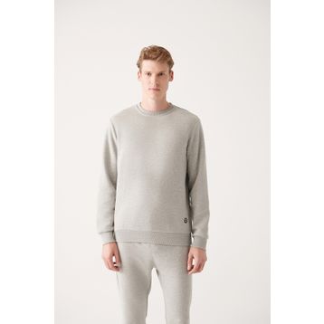Avva E001017 Erkek Gri Bisiklet Yaka Içi Polarlı Düz Sweatshirt