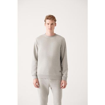 Avva E001017 Erkek Gri Bisiklet Yaka Içi Polarlı Düz Sweatshirt