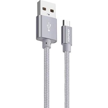 Awei CL-30 Silver 1 mt Metal Örgü USB Hızlı Şarj ve Kablo