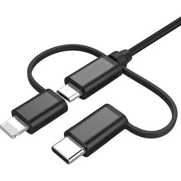 Awetron Apple Mfi Lisanslı Lightning Type C Micro Usb 3'lü Hasır İp 1,5 m Şarj Kablo