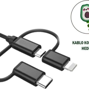 Awetron Apple Mfi Lisanslı Lightning Type C Micro Usb 3'lü Hasır İp 1,5 m Şarj Kablo