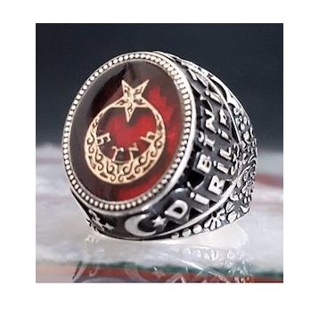 Ay yıldızlı Bir Ölür Bin Diriliriz Yazılı Gümüş Yüzük