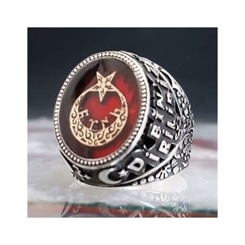 Ay yıldızlı Bir Ölür Bin Diriliriz Yazılı Gümüş Yüzük