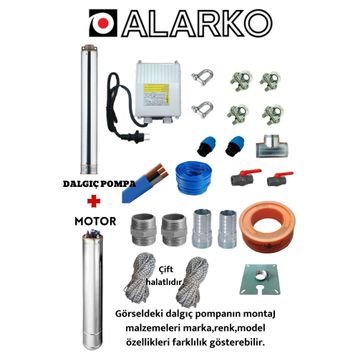 Aycı Mühendislik 4SDM4/14 1.5 Hp Alarko 20 mt Yassı Kablolu Panolu 40 mt Halatlı Çift Vanalı Akıtma Başlıklı Monofaze Takım Dalgıç Pompa