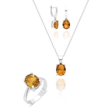 Aykat SET-353 Üçlü Set Küpe Kolye Ucu Zultanit Taşlı Gümüş Yüzük