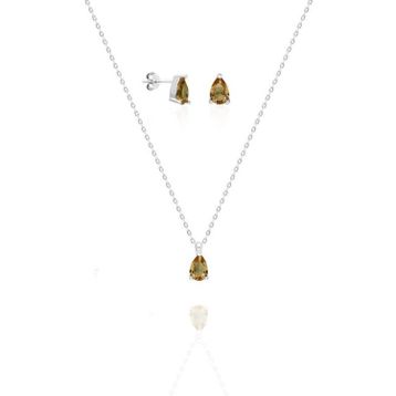 Aykat SET-377 Zultanit Taşlı Küçük Boy Gümüş Set Küpe ve Kolye Takım