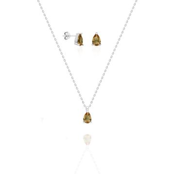 Aykat SET-377 Zultanit Taşlı Küçük Boy Gümüş Set Küpe ve Kolye Takım