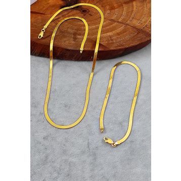 Aykat SET-395 Yassı Gümüş Kolye ve Bileklik Yaldızlı Sarı Renk Gümüş Takım