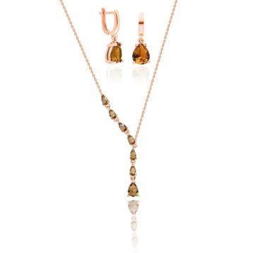 Aykat SET-403 Kolye ve Küpe Rose Zultanit Taşlı Takısı Gümüş Takım