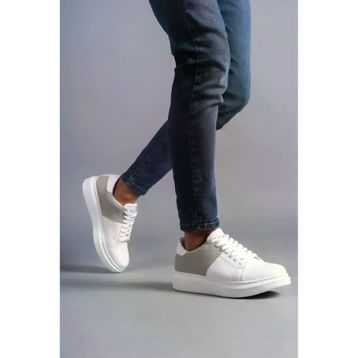 Aymood SLW 151 Boost BT Beyaz Gri Bağcıklı Cilt Süet Erkek Günlük Sneaker Ayakkabı
