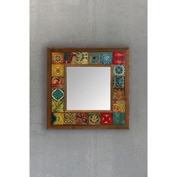 AyrStore Oscar Stone Ahşap Çerçeveli Mozaik Doğaltaş 33x33 cm Dresuar Aynası